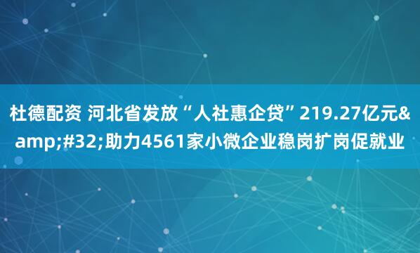 杜德配资 河北省发放“人社惠企贷”219.27亿元 助力4561家小微企业稳岗扩岗促就业