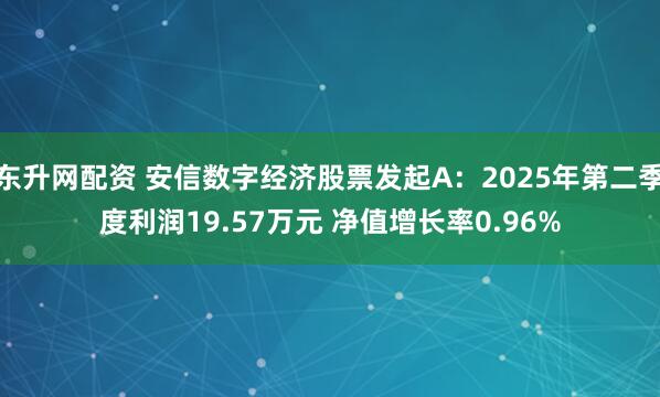 东升网配资 安信数字经济股票发起A：2025年第二季度利润19.57万元 净值增长率0.96%